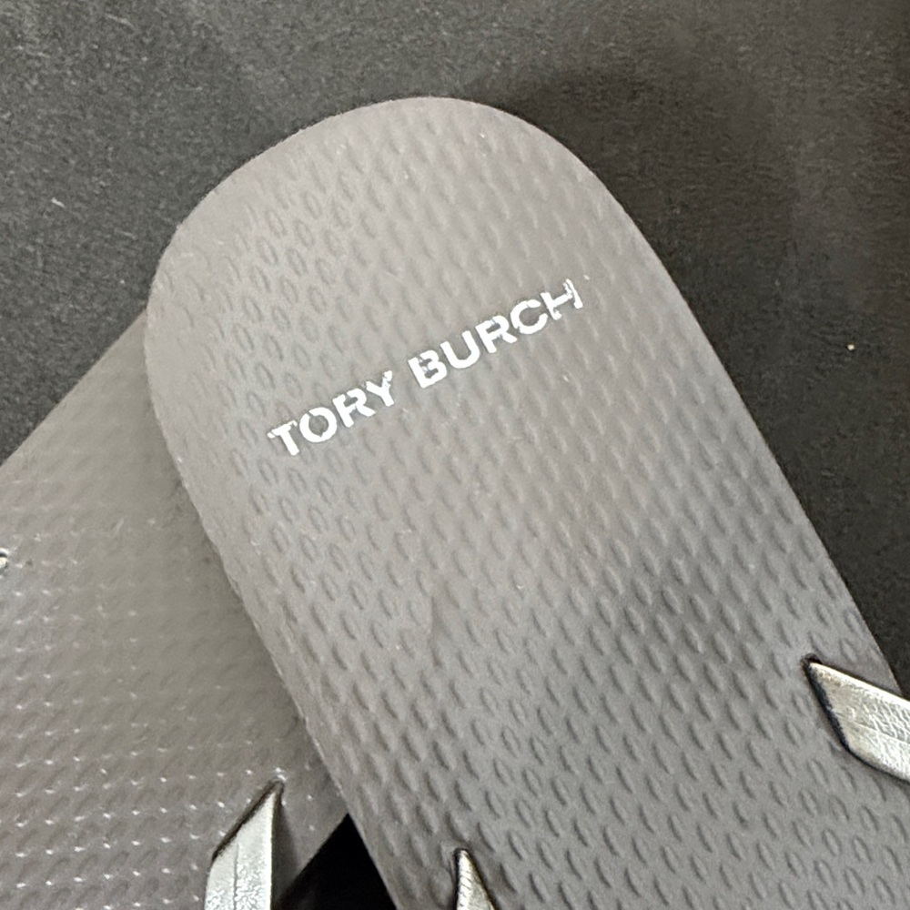 TORY BURCH, Silver and Brown Flip Flops - Picture 3 of 6